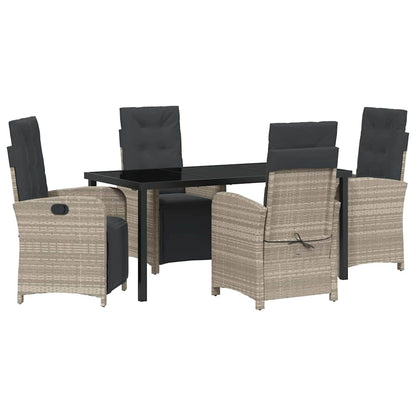 Tuin eettafelset met kussen 5 pcs Lichtgrijs poly rattan
