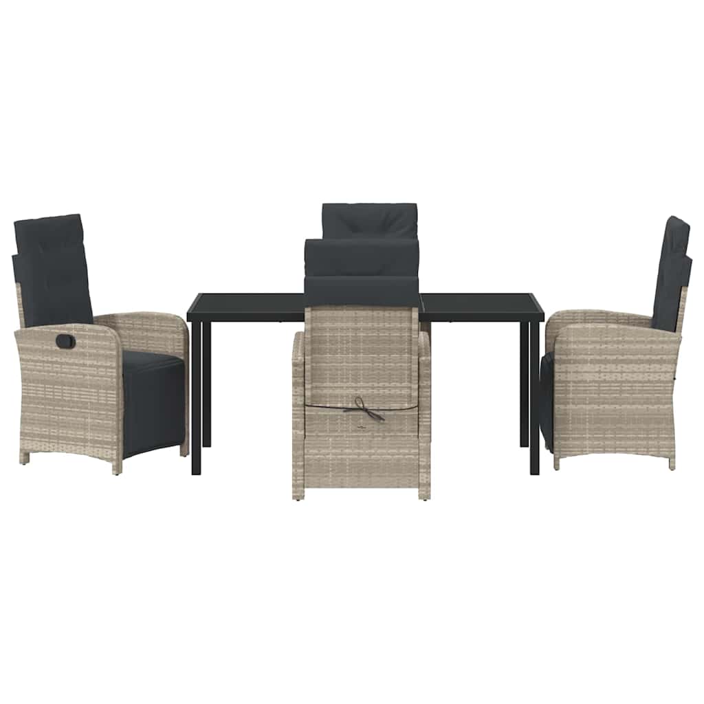 Tuin eettafelset met kussen 5 pcs Lichtgrijs poly rattan