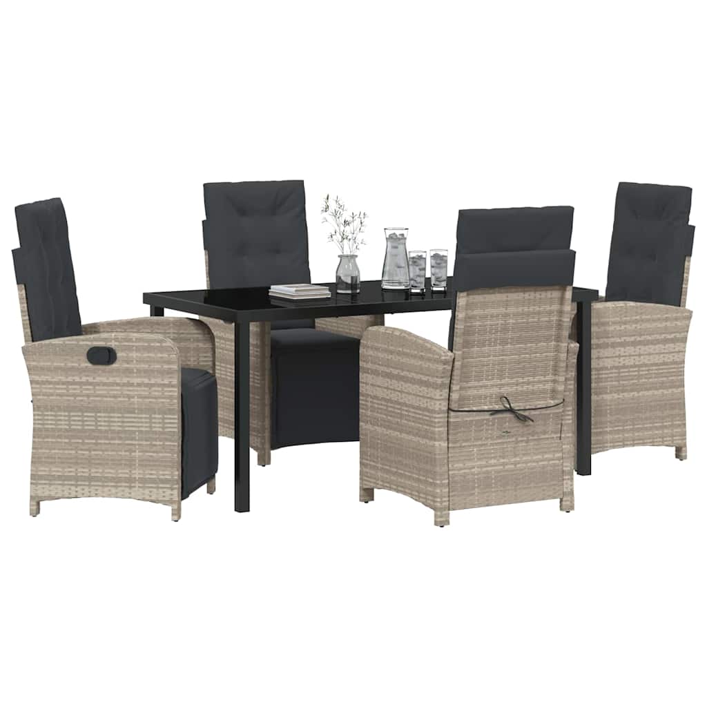 Tuin eettafelset met kussen 5 pcs Lichtgrijs poly rattan
