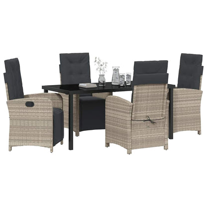 Tuin eettafelset met kussen 5 pcs Lichtgrijs poly rattan