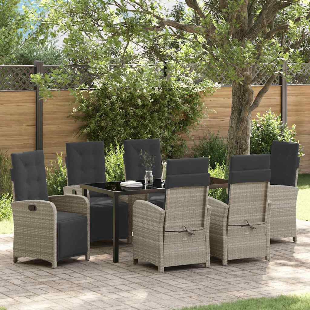Tuin eettafelset met kussen 7 pcs Lichtgrijs poly rattan