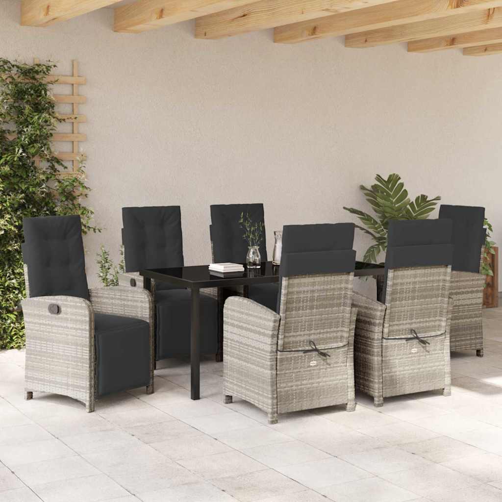 Tuin eettafelset met kussen 7 pcs Lichtgrijs poly rattan