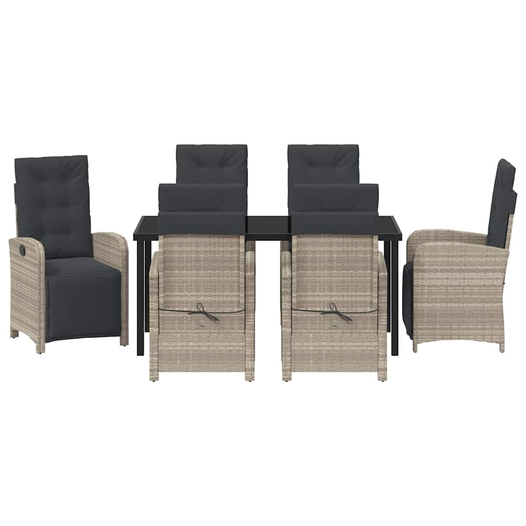 Tuin eettafelset met kussen 7 pcs Lichtgrijs poly rattan
