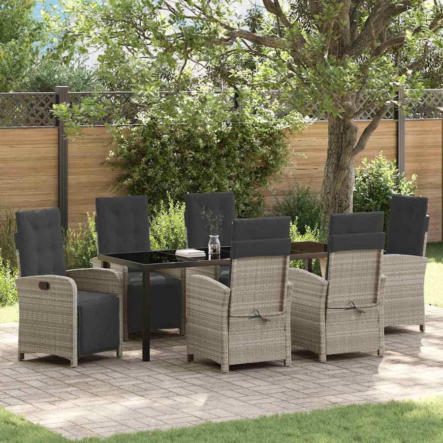 Tuin eettafelset met kussen 7 pcs Lichtgrijs poly rattan