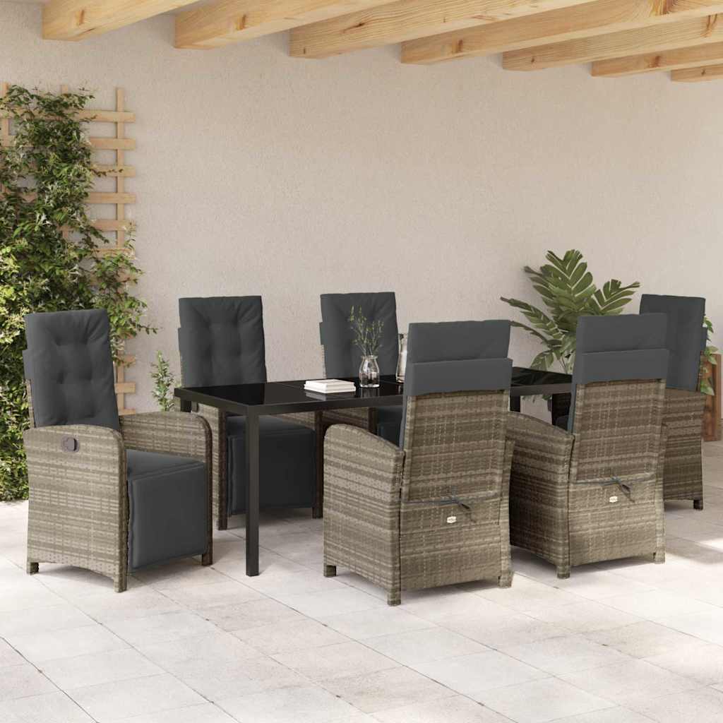 Tuin eettafelset met kussen 7 pcs Lichtgrijs poly rattan