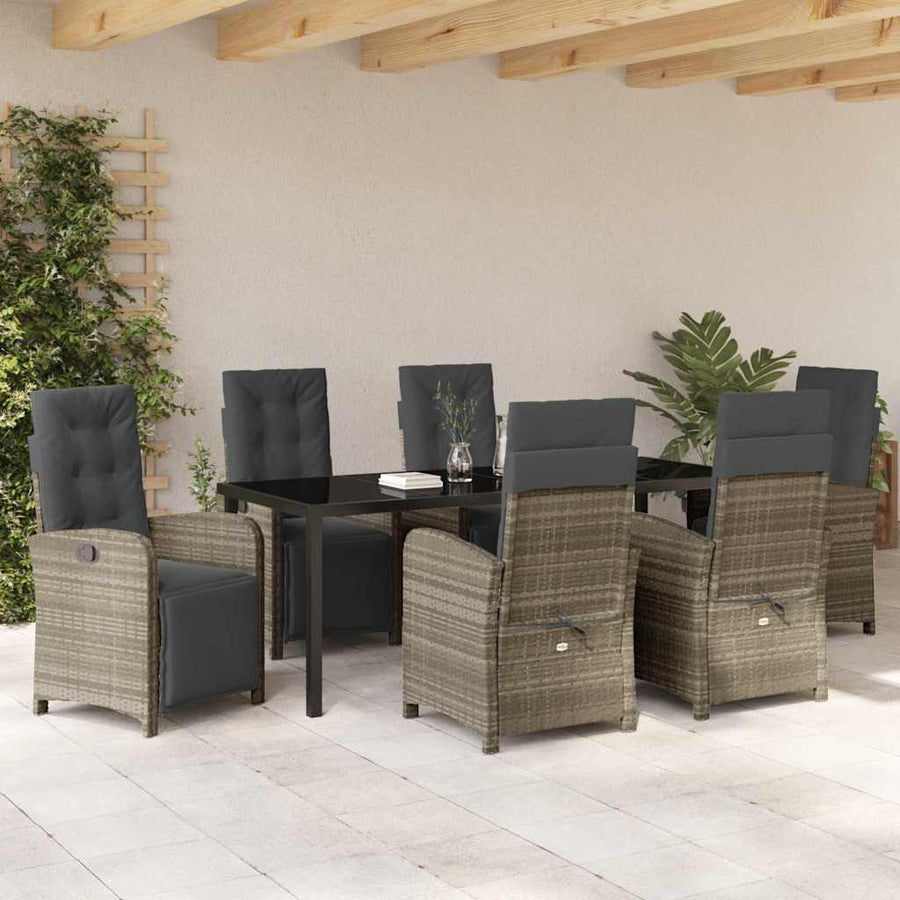 Tuin eettafelset met kussen 7 pcs Lichtgrijs poly rattan