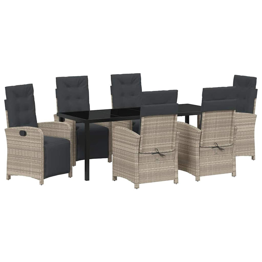 Tuin eettafelset met kussen 7 pcs Lichtgrijs poly rattan