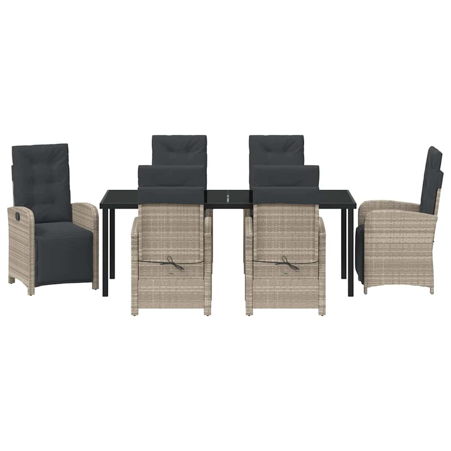 Tuin eettafelset met kussen 7 pcs Lichtgrijs poly rattan