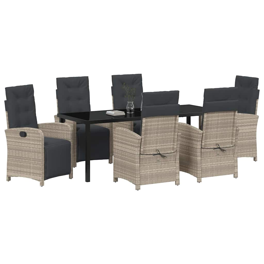 Tuin eettafelset met kussen 7 pcs Lichtgrijs poly rattan