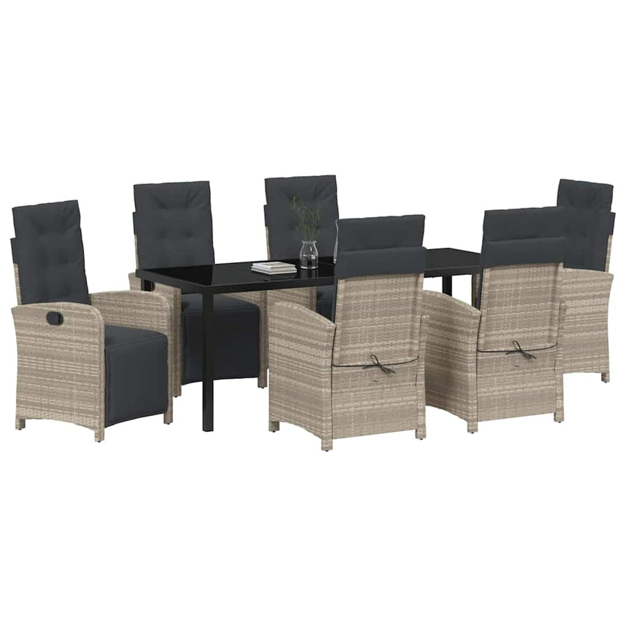 Tuin eettafelset met kussen 7 pcs Lichtgrijs poly rattan