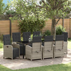 Garden dining set with cushion 9 pcs Light grey poly rattan