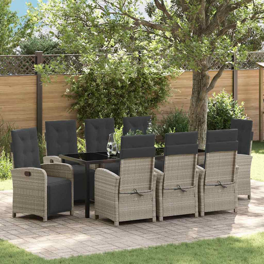 Tuin eettafelset met kussen 9 pcs Lichtgrijs poly rattan