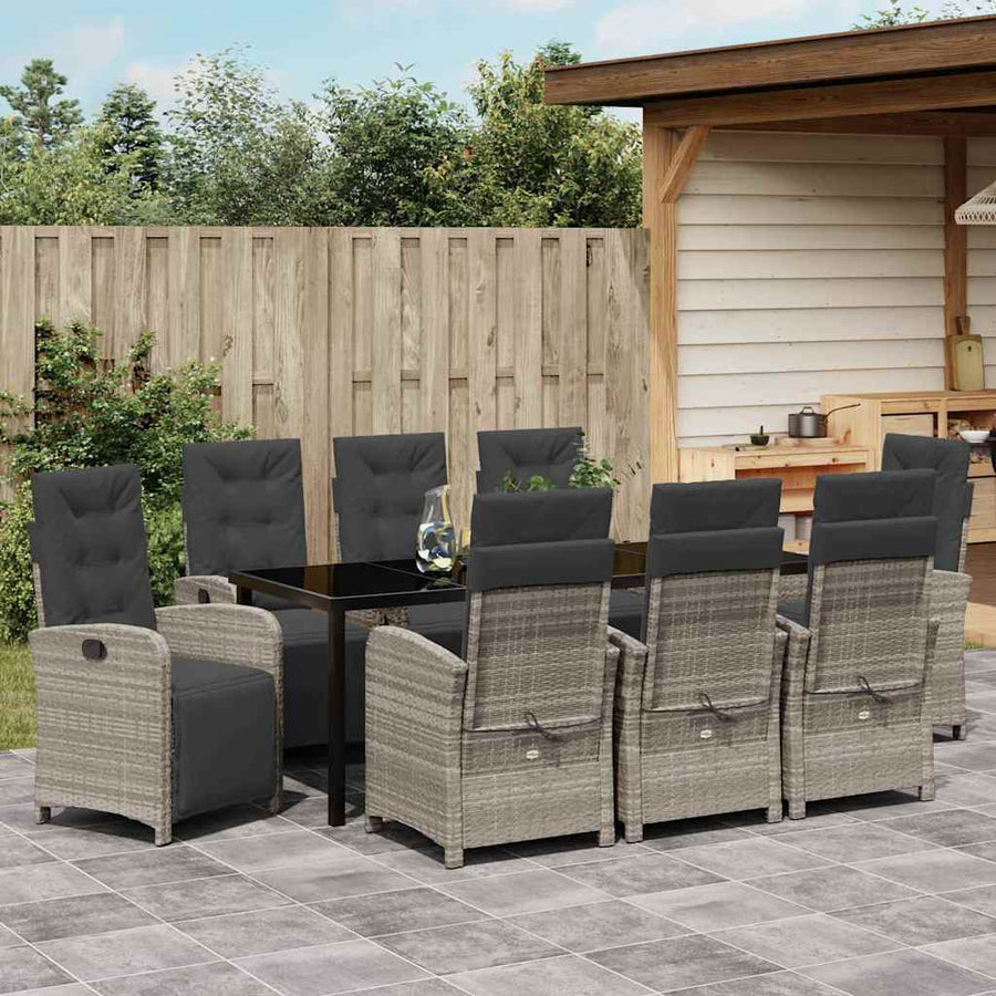 Tuin eettafelset met kussen 9 pcs Lichtgrijs poly rattan