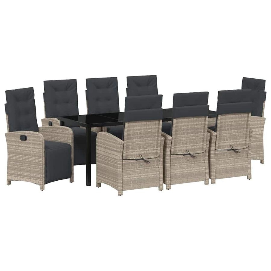 Tuin eettafelset met kussen 9 pcs Lichtgrijs poly rattan