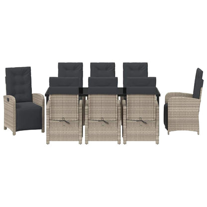 Tuin eettafelset met kussen 9 pcs Lichtgrijs poly rattan