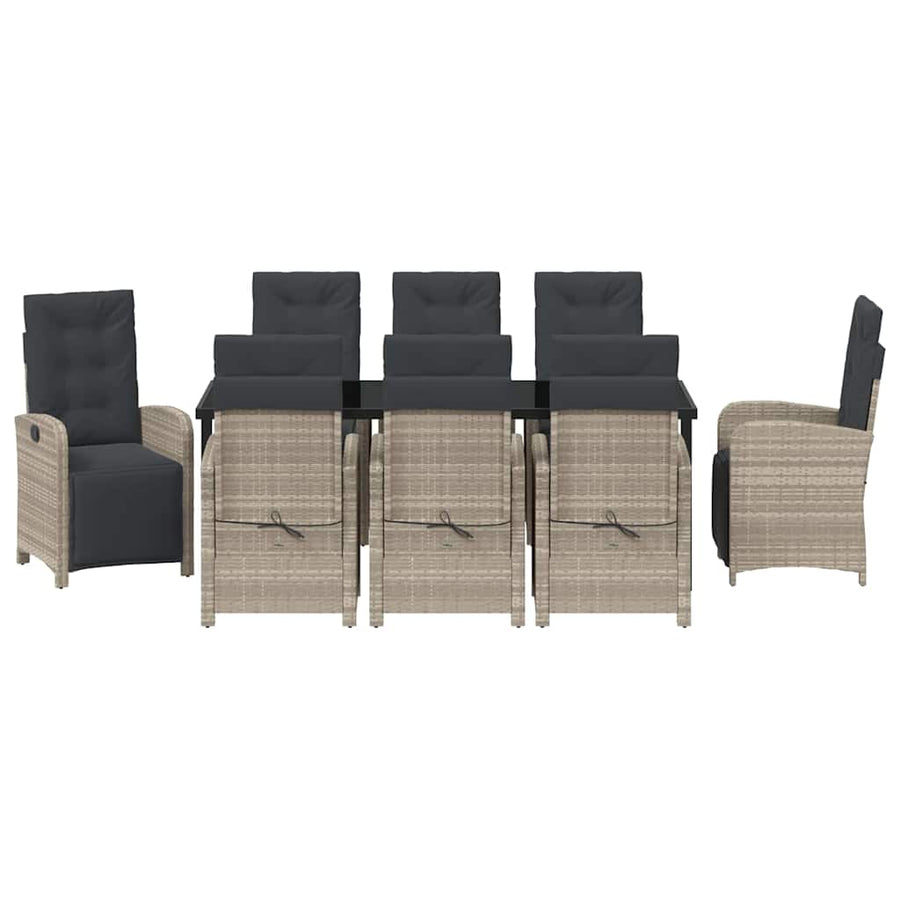 Tuin eettafelset met kussen 9 pcs Lichtgrijs poly rattan