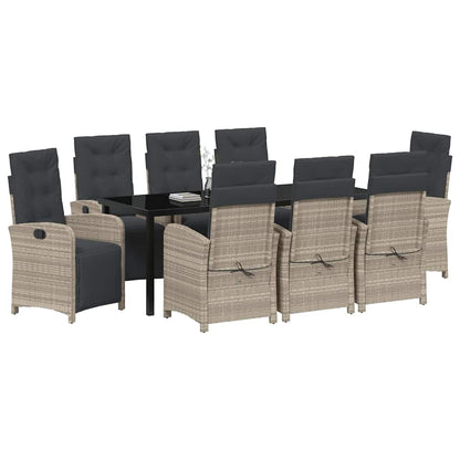 Tuin eettafelset met kussen 9 pcs Lichtgrijs poly rattan