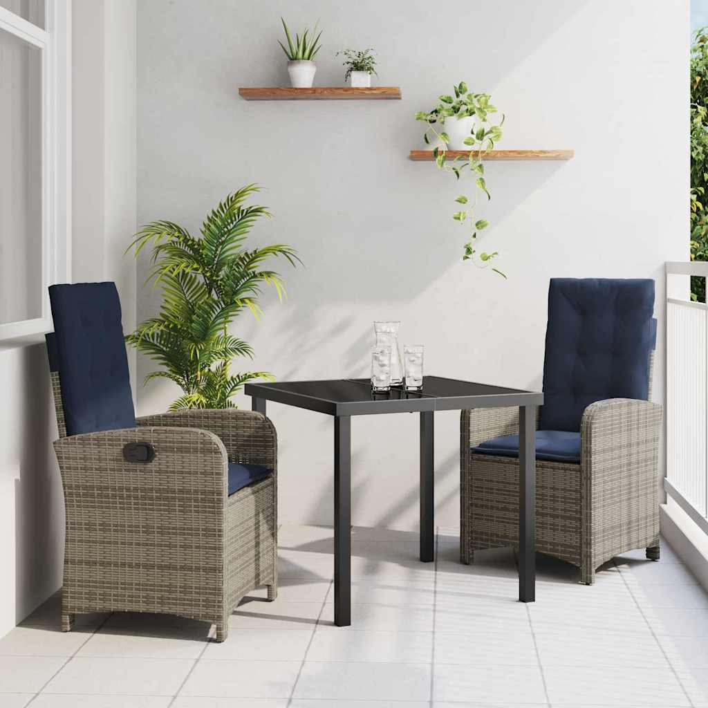 3-delige Tuinset met Kussens - Grijze Poly Rattan
