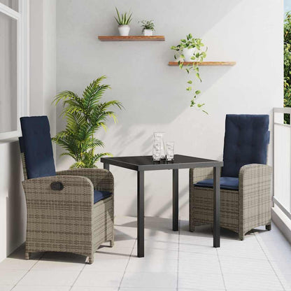 3-delige Tuinset met Kussens - Grijze Poly Rattan