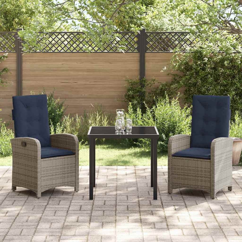 3-delige Tuinset met Kussens - Grijze Poly Rattan