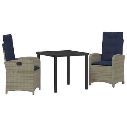 3-delige Tuinset met Kussens - Grijze Poly Rattan