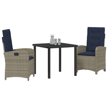 3-delige Tuinset met Kussens - Grijze Poly Rattan
