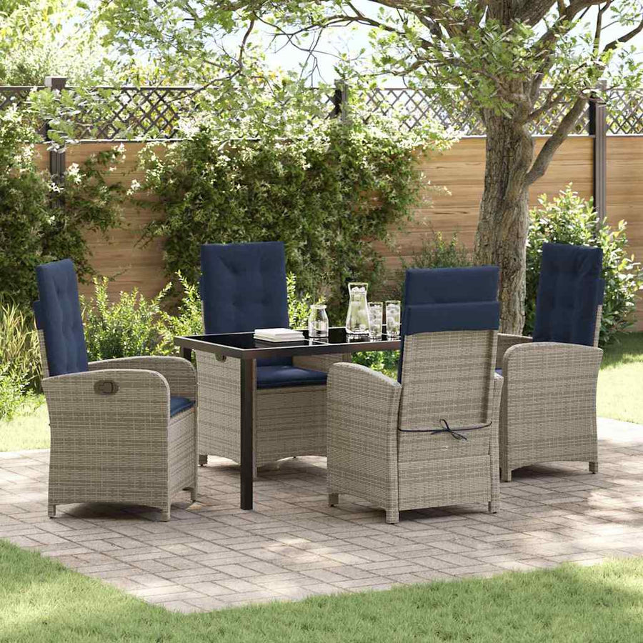 5-delige Tuinset met Kussens, Grijs Poly Rattan