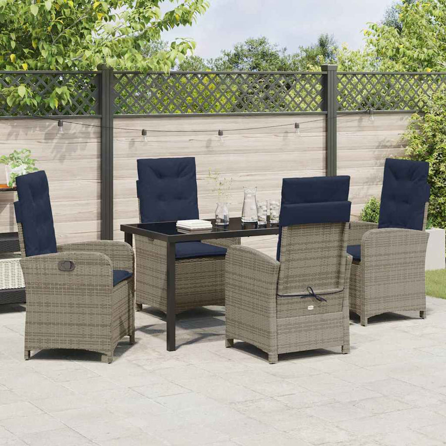 5-delige Tuinset met Kussens, Grijs Poly Rattan