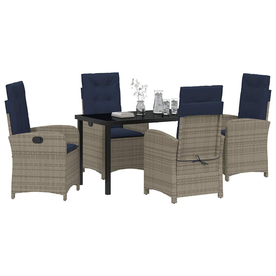5-delige Tuinset met Kussens, Grijs Poly Rattan