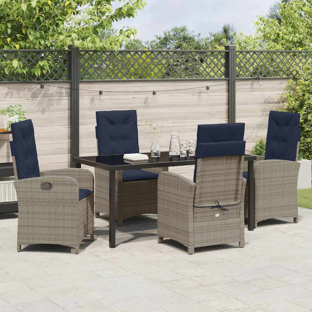 5-Delige Tuinset met Kussens - Grijs Poly Rattan
