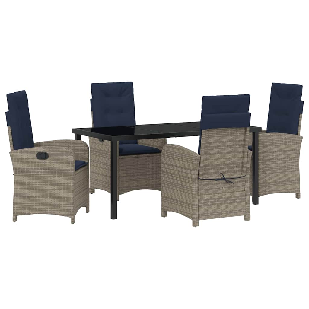 5-Delige Tuinset met Kussens - Grijs Poly Rattan