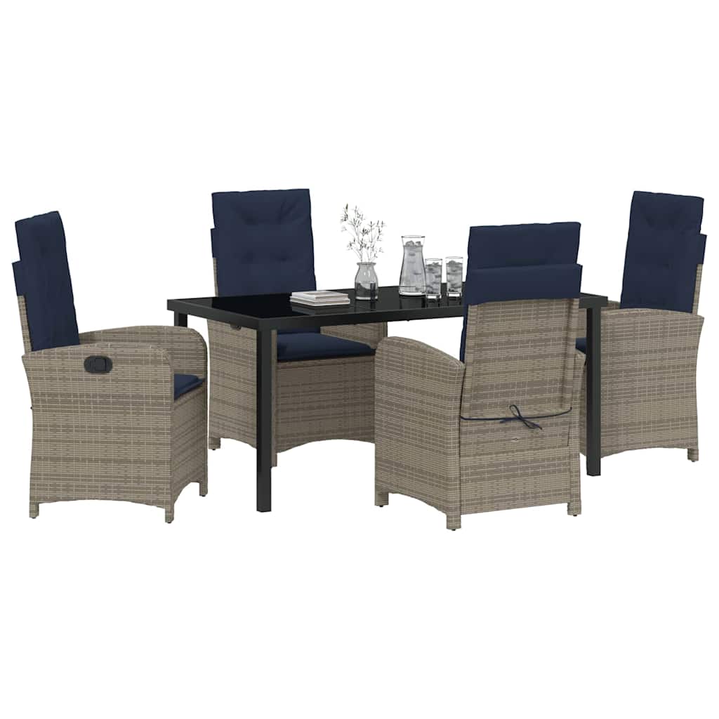 5-Delige Tuinset met Kussens - Grijs Poly Rattan