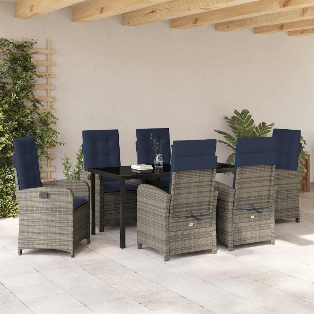 7-delige tuineet-set met kussens in grijs poly rattan