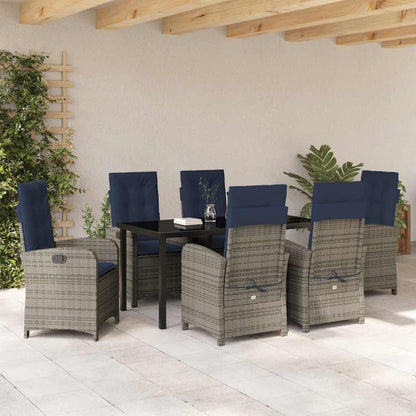 7-delige tuineet-set met kussens in grijs poly rattan