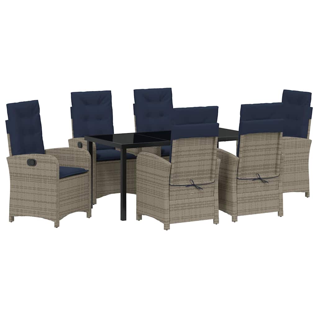 7-delige tuineet-set met kussens in grijs poly rattan
