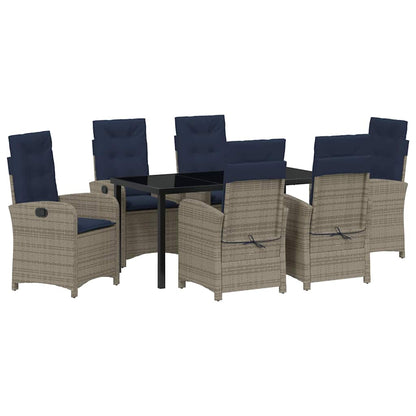 7-delige tuineet-set met kussens in grijs poly rattan