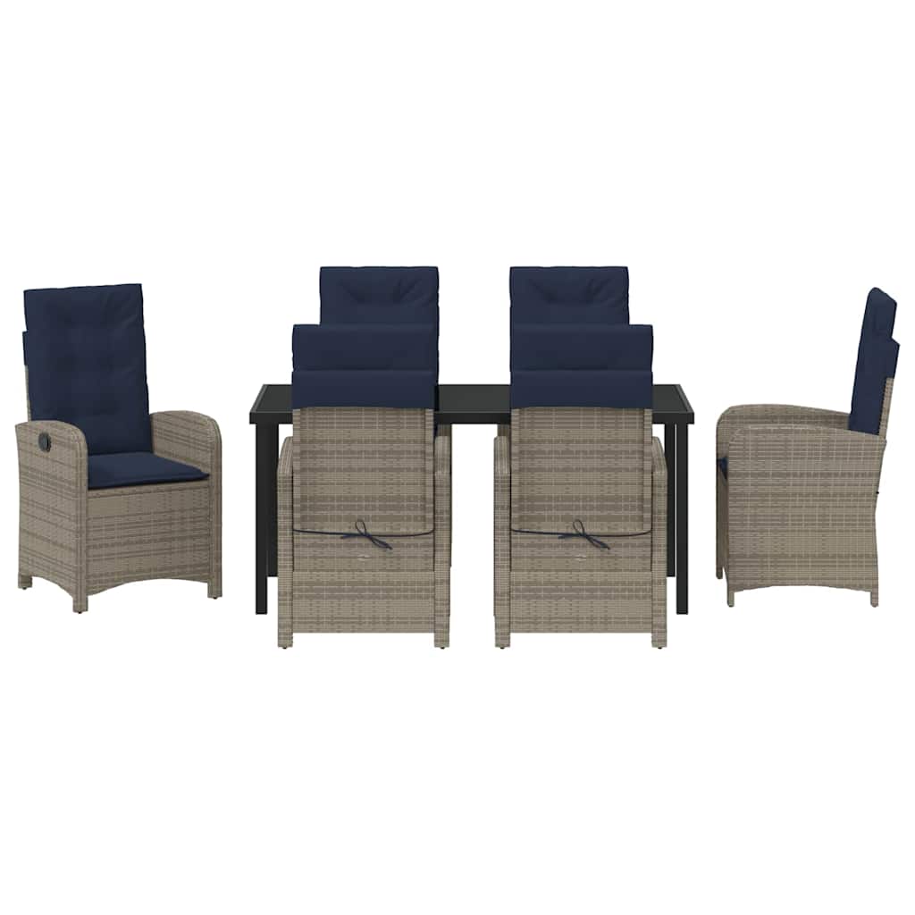 7-delige tuineet-set met kussens in grijs poly rattan