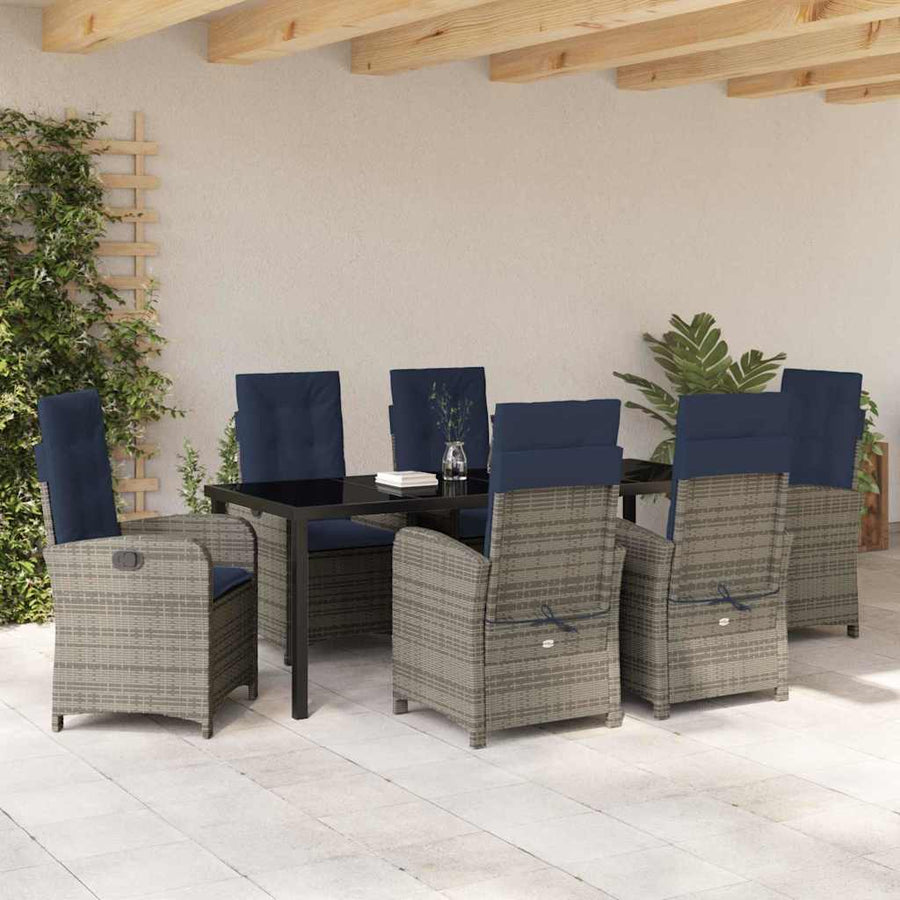 Tuin Eettafelset Met Kussen 7 Pcs Grijs Poly Rattan