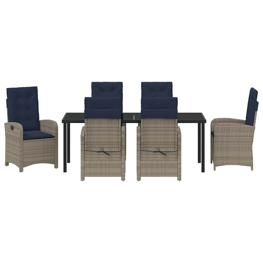 Tuin Eettafelset Met Kussen 7 Pcs Grijs Poly Rattan