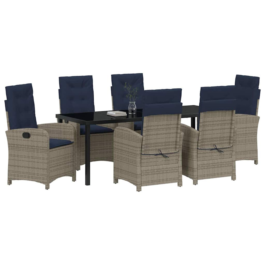 Tuin Eettafelset Met Kussen 7 Pcs Grijs Poly Rattan