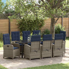 Tuin eettafelset poly rattan grijs 9-delig