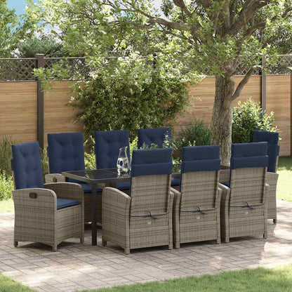 Tuin Eettafelset Met Kussen 9 Pcs Grijs Poly Rattan