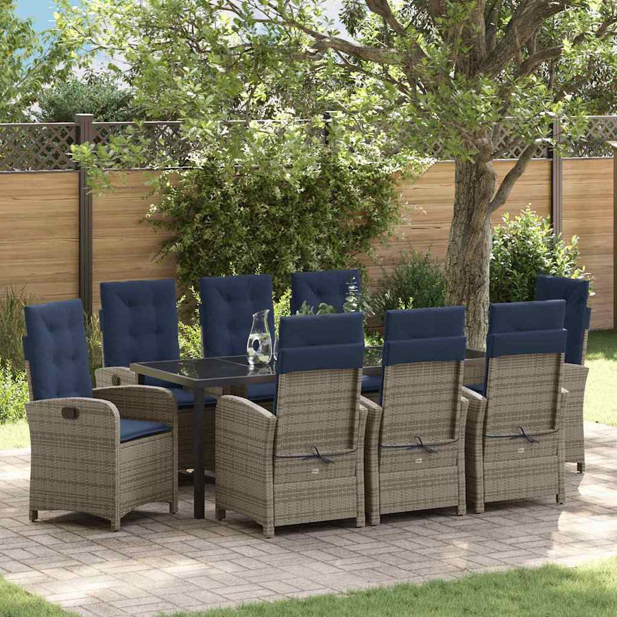 Tuin Eettafelset Met Kussen 9 Pcs Grijs Poly Rattan
