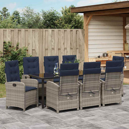 Tuin Eettafelset Met Kussen 9 Pcs Grijs Poly Rattan