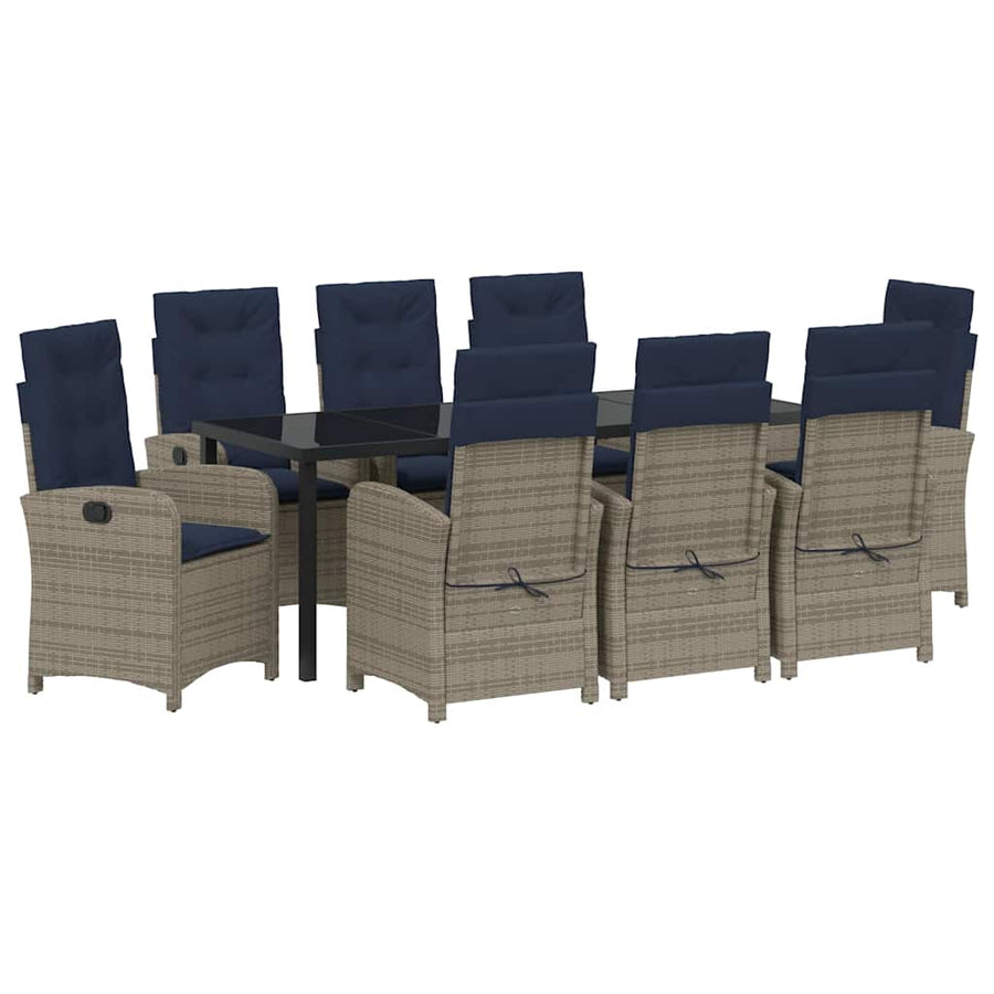Tuin Eettafelset Met Kussen 9 Pcs Grijs Poly Rattan