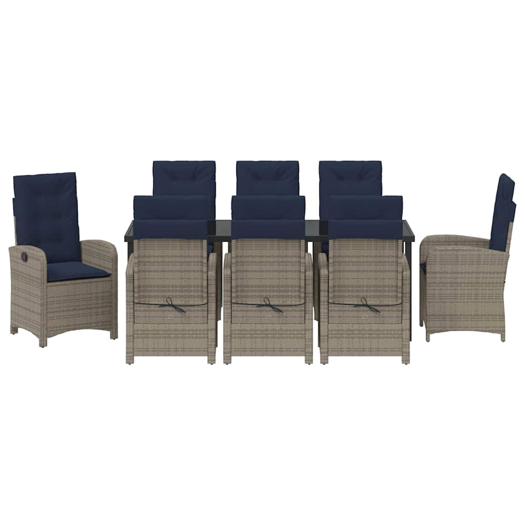 Tuin Eettafelset Met Kussen 9 Pcs Grijs Poly Rattan