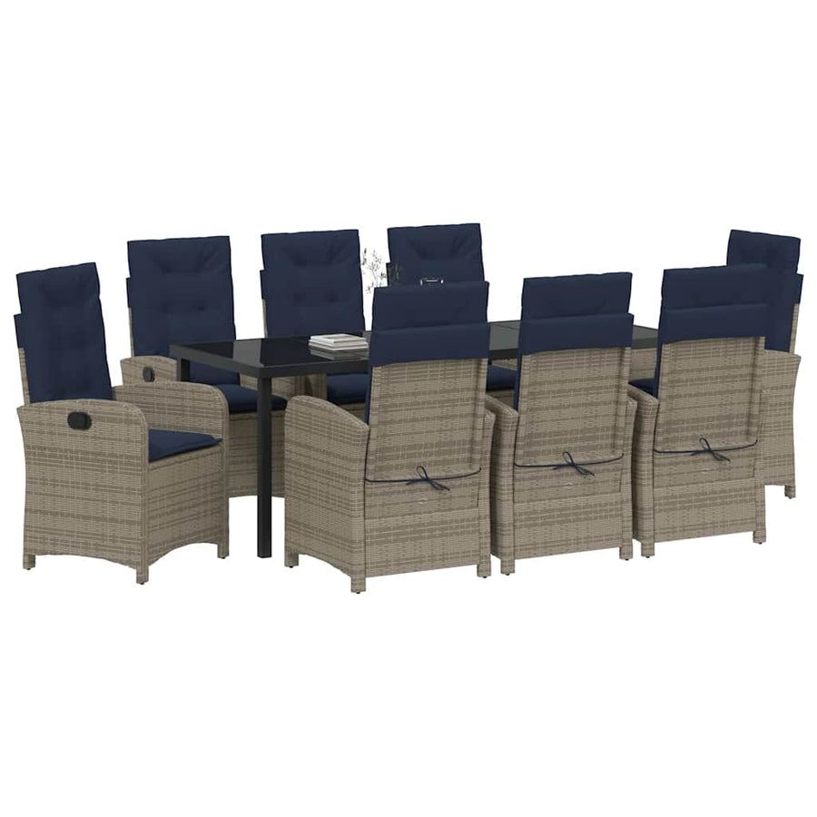 Tuin Eettafelset Met Kussen 9 Pcs Grijs Poly Rattan