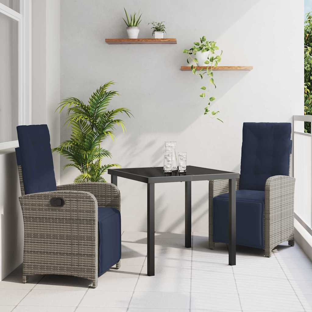 3-delige Tuinset Grijs Poly Rattan