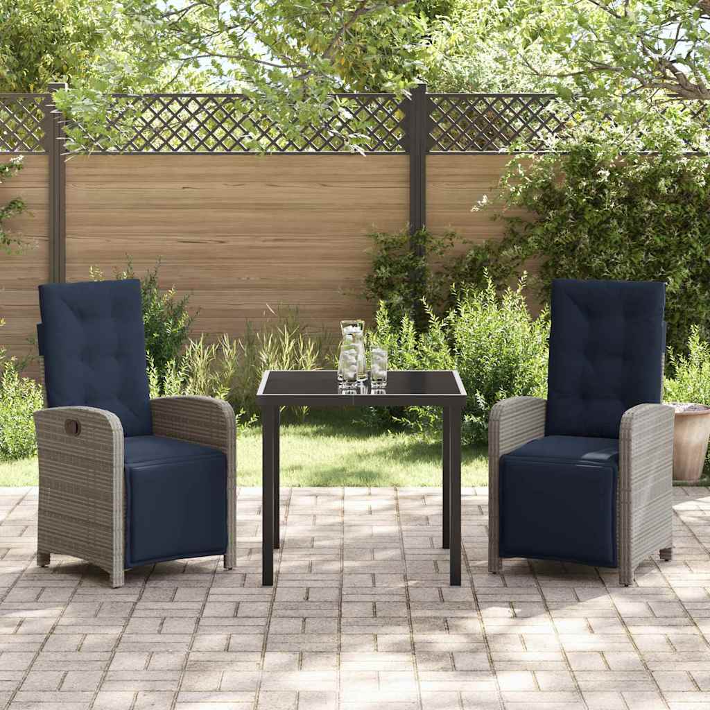3-delige Tuinset Grijs Poly Rattan