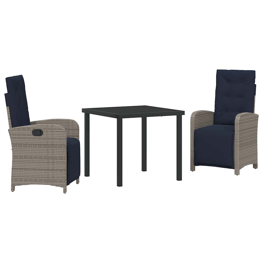 3-delige Tuinset Grijs Poly Rattan